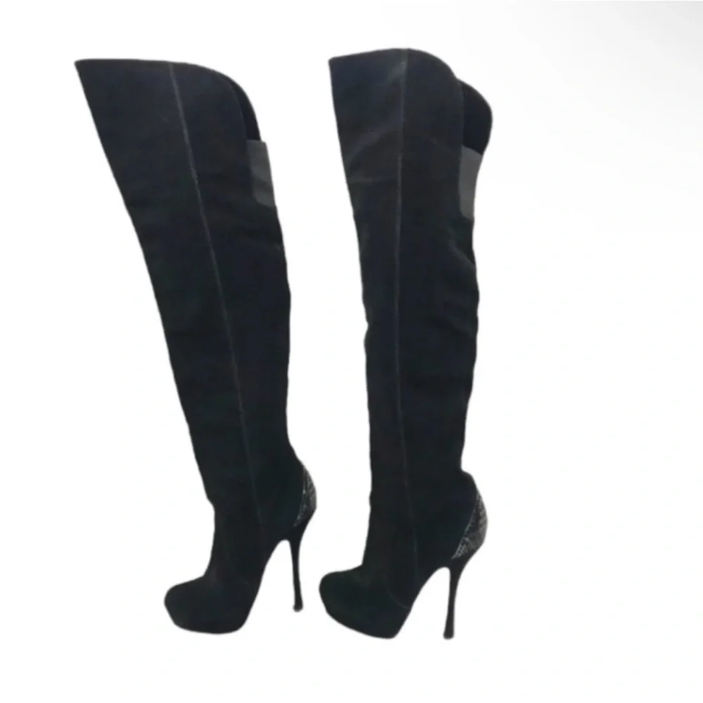 Authentic H by Halston tall over knees platform black suede leather boots sz 9